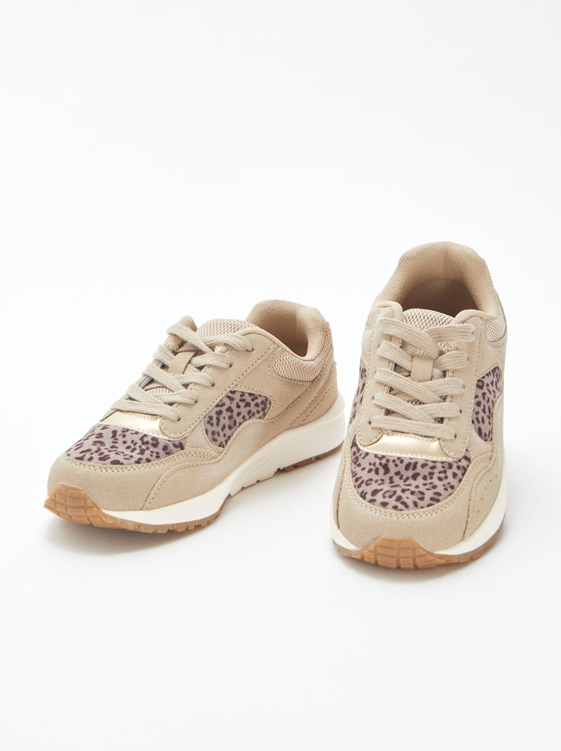 Baskets running léopard Beige - Kiabi