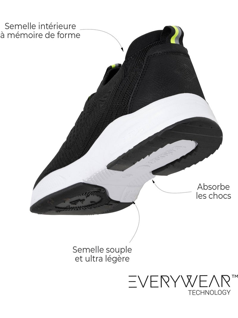 Baskets slip on avec lacets, semelle mémoire de forme Noir Jaune - Kiabi
