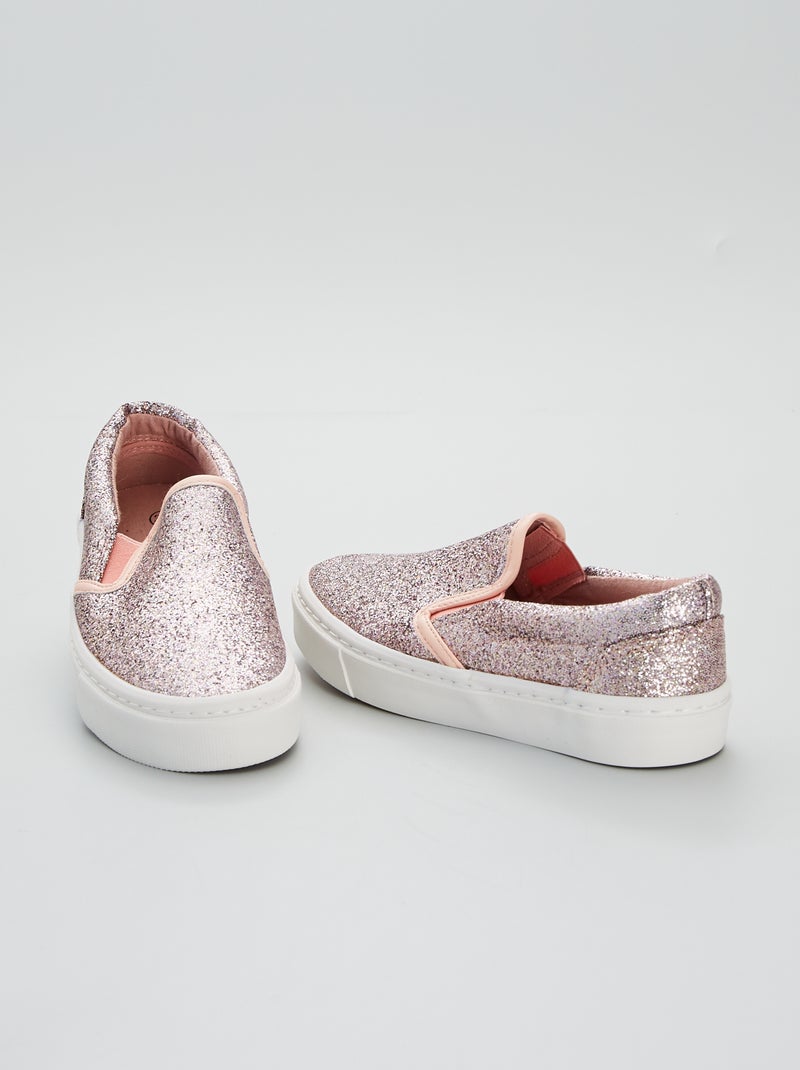 Baskets 'slip-on' en toile pailletée rose - Kiabi