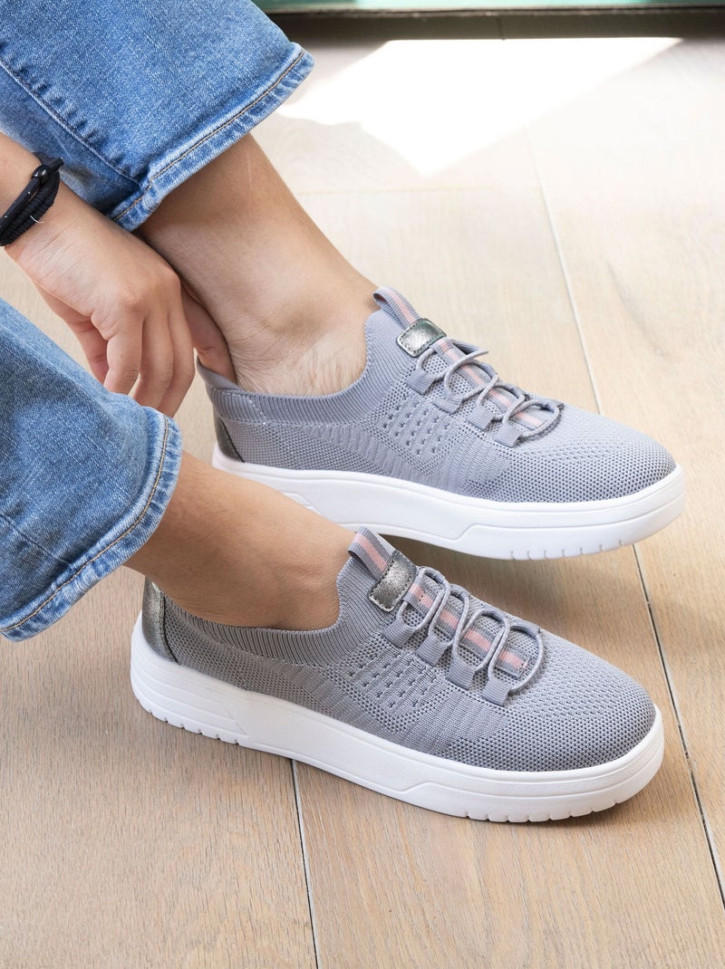Baskets Slip-On, plateforme compensée avec lacets.  Isotoner Gris Gris - Kiabi