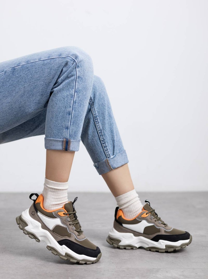 Baskets sport femme à lacets Kaki - Kiabi