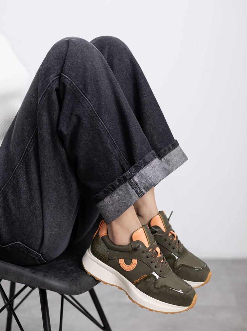 Baskets sport femme à lacets Kaki - Kiabi