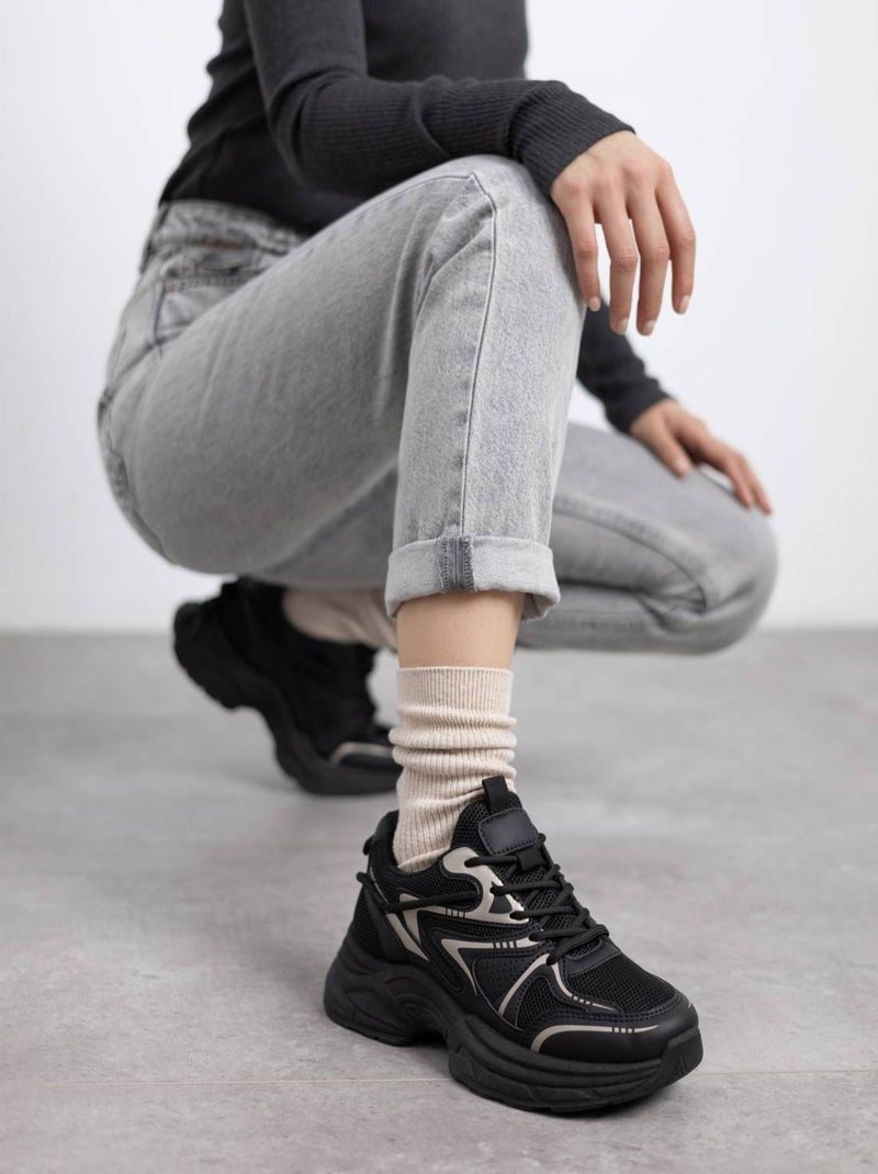 Baskets sport femme à lacets Noir - Kiabi