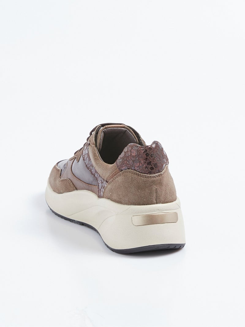 Baskets sportswear en cuir multimatières - AFIBEL Marron - Kiabi