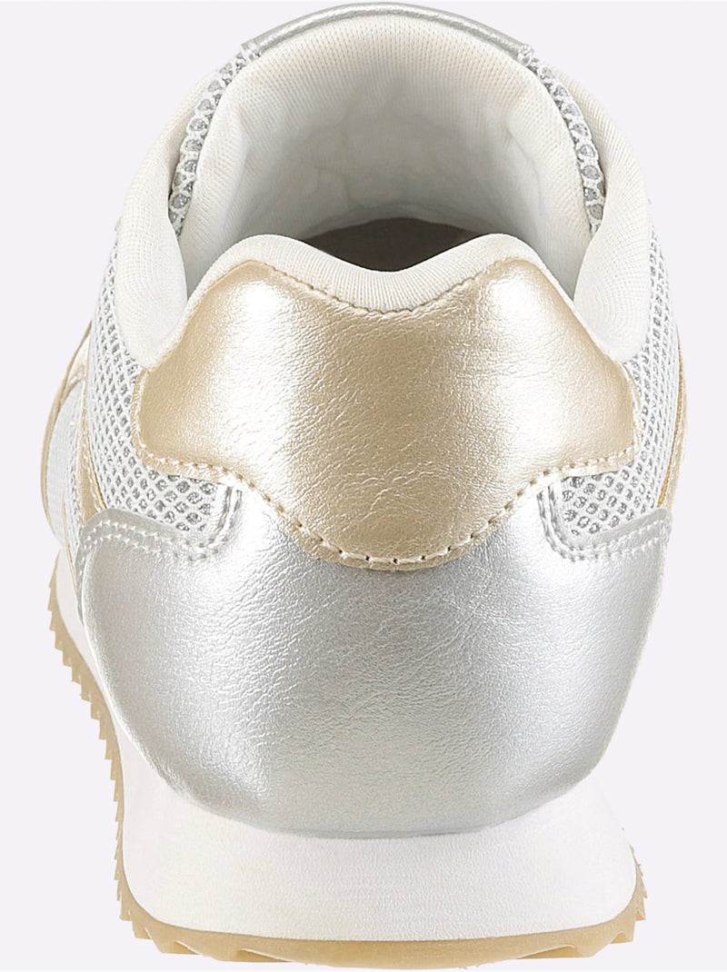 Baskets Superbe Mélange De Matières - Taille Standard - Helline Blanc Doré - Kiabi