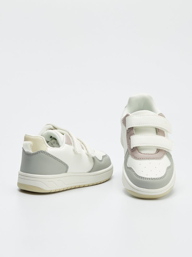 Baskets tricolores à patte scratchée Rose/gris - Kiabi