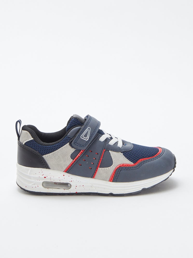 Baskets tricolores à scratch et lacets BLEU - Kiabi