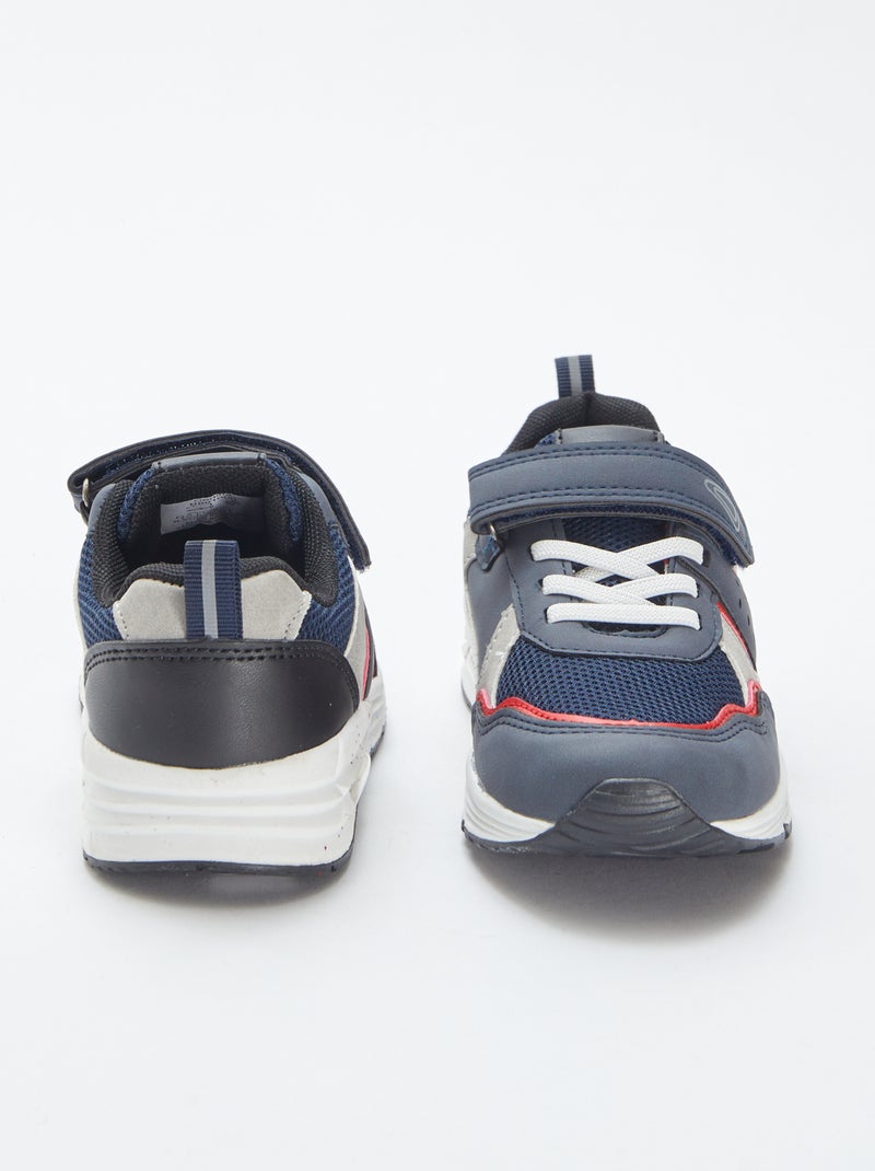 Baskets tricolores à scratch et lacets BLEU - Kiabi