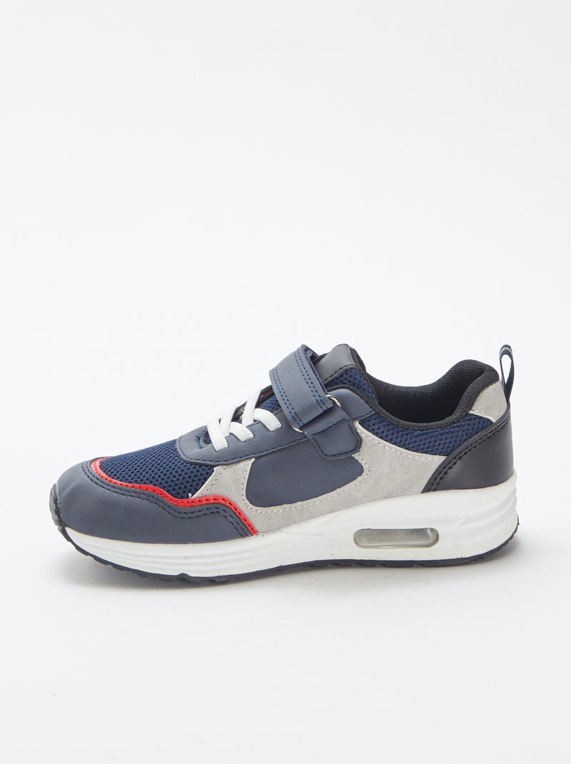 Baskets tricolores à scratch et lacets BLEU - Kiabi