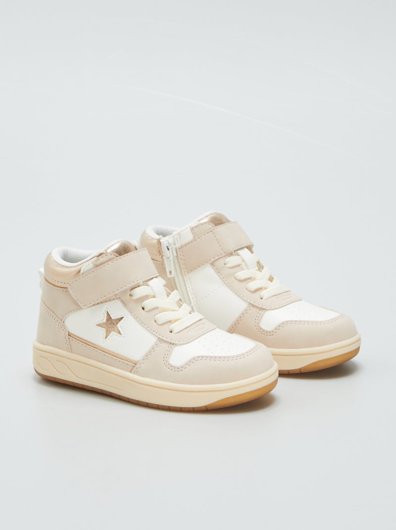 Baskets tricolores Blanc/beige - Kiabi