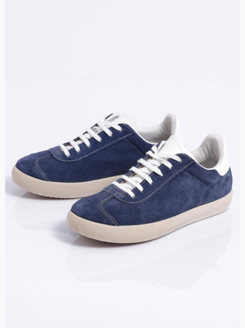 Baskets unies compensées cuir à lacets - Afibel Bleu marine - Kiabi