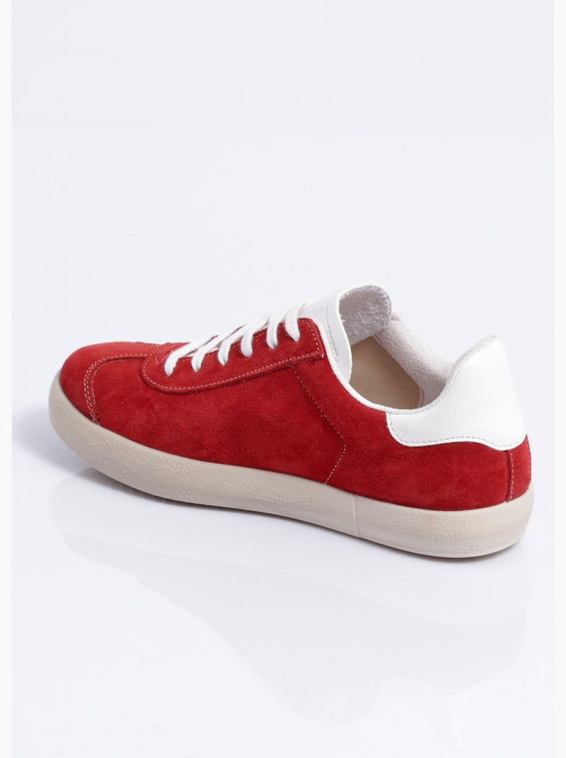 Baskets unies compensées cuir à lacets - Afibel Rouge - Kiabi