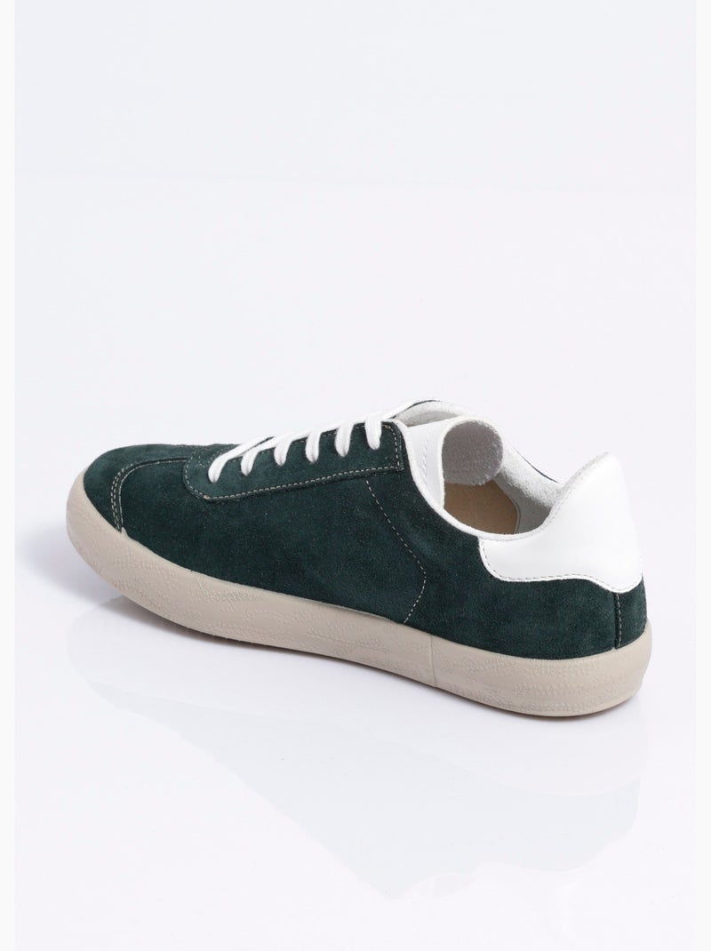 Baskets unies compensées cuir à lacets - Afibel Vert - Kiabi