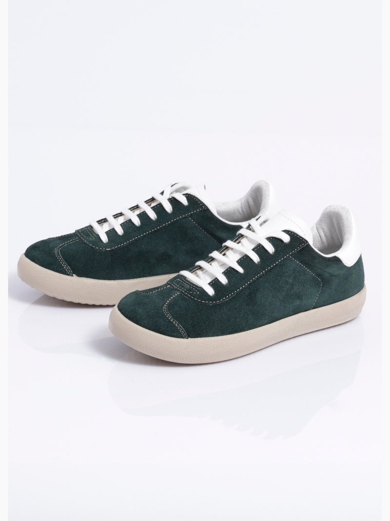 Baskets unies compensées cuir à lacets - Afibel Vert - Kiabi