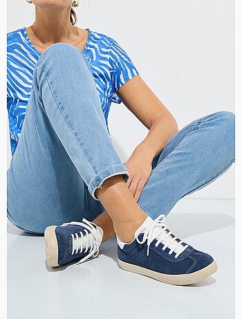 Baskets unies compensées cuir à lacets