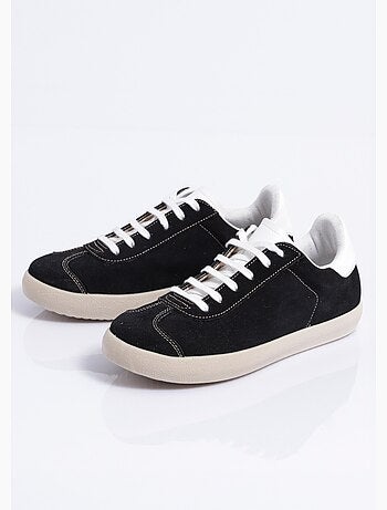 Baskets unies compensées cuir à lacets