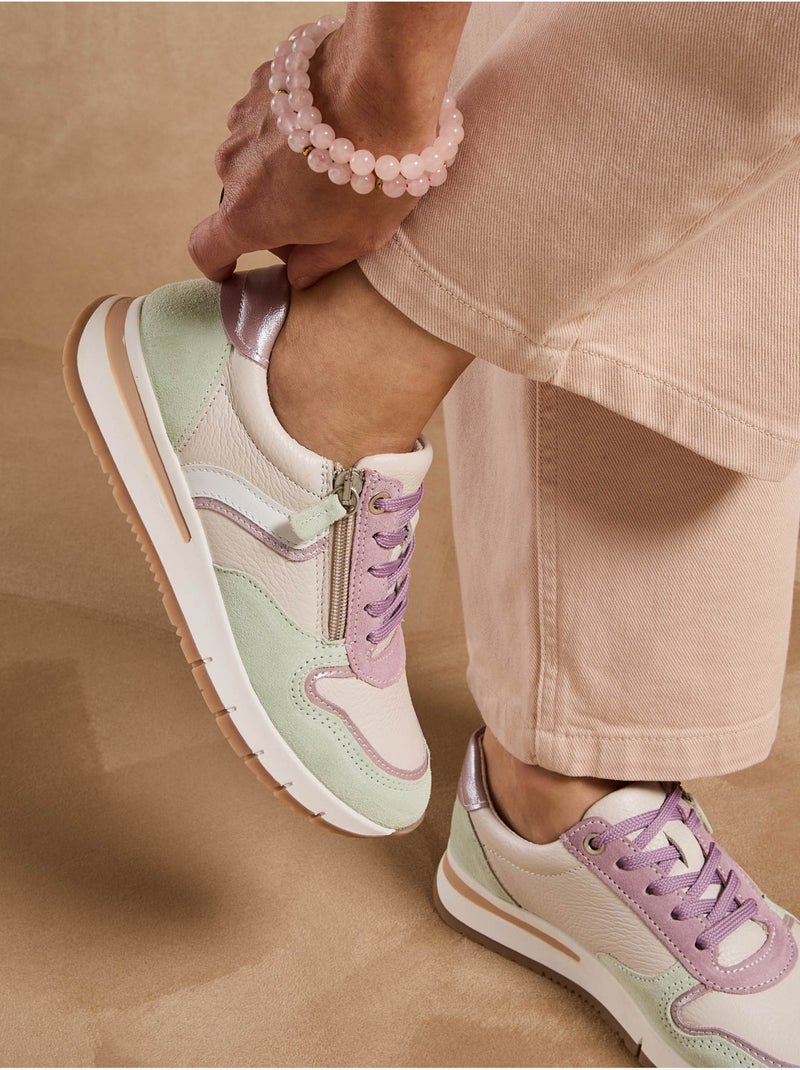 Baskets zip et lacets bicolore - PEDICONFORT Beige/Rose/Vert d eau - Kiabi