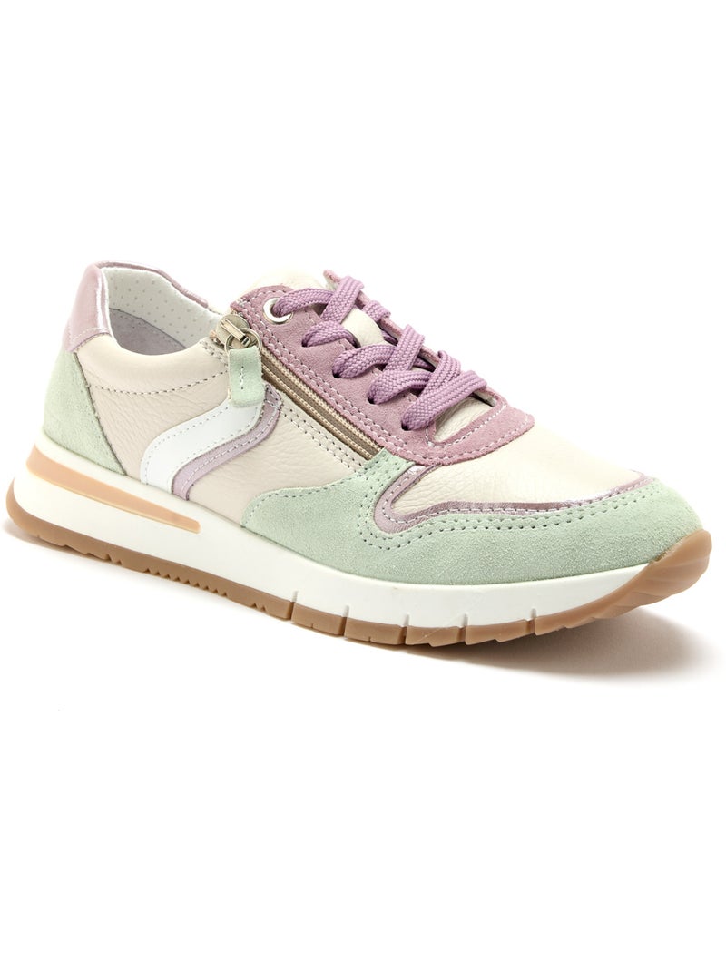 Baskets zip et lacets bicolore - PEDICONFORT Beige/Rose/Vert d eau - Kiabi