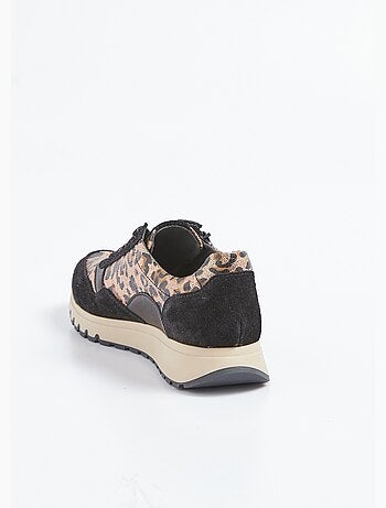 Baskets zippées confort cuir et léopard - Afibel