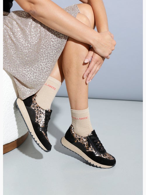 Baskets zippées confort cuir et léopard - Afibel - Kiabi