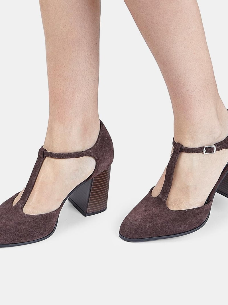 BATA - Escarpins  T-bar en daim Marron - Kiabi