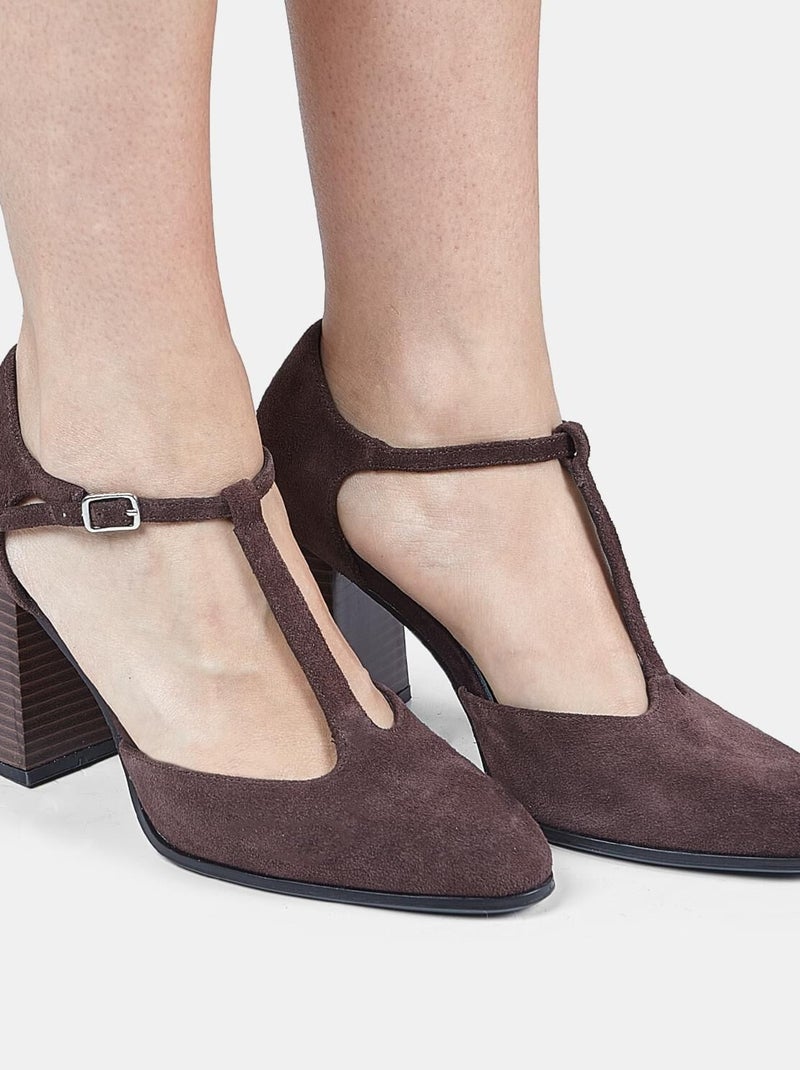 BATA - Escarpins  T-bar en daim Marron - Kiabi