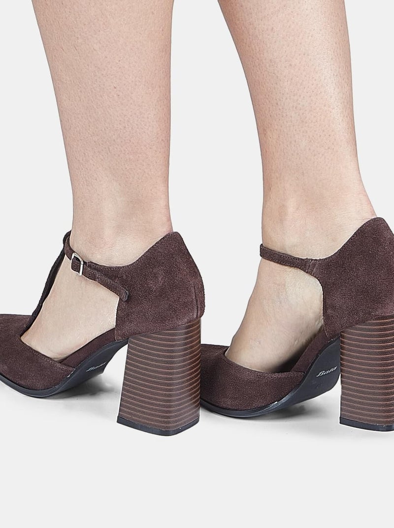 BATA - Escarpins  T-bar en daim Marron - Kiabi