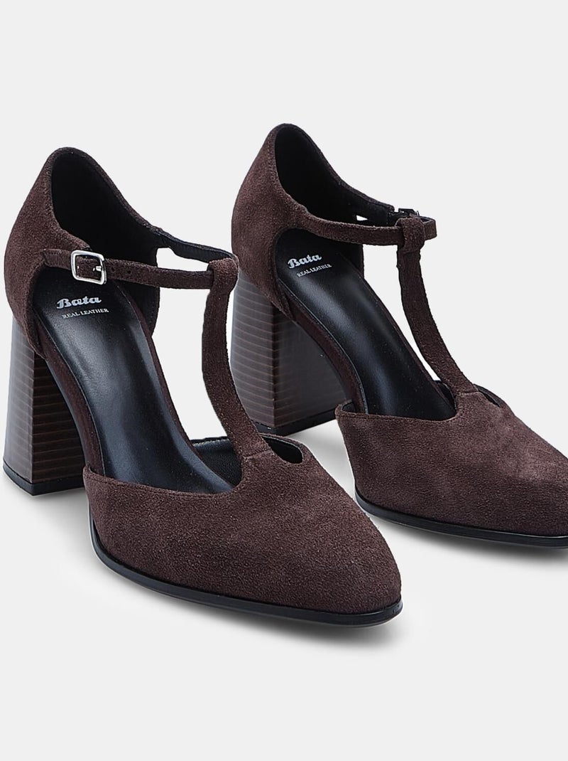 BATA - Escarpins  T-bar en daim Marron - Kiabi
