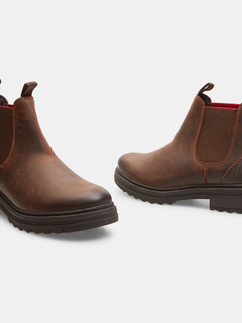 BATA Bottines chelsea en cuir avec semelle track d'hiver Marron - Kiabi