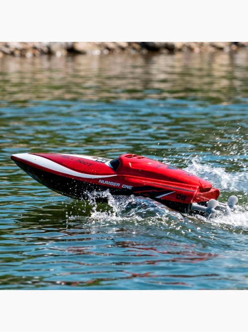 Bateau à moteur rouge radiocommandé + 4 ans d'abonnement speed&go - Kiabi