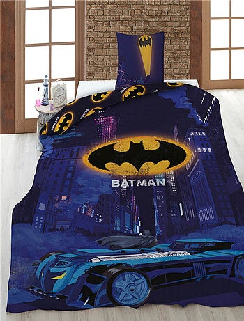 Batman, Parure de Lit Enfant Imprimée Réversible Polycoton, BATMOBILE