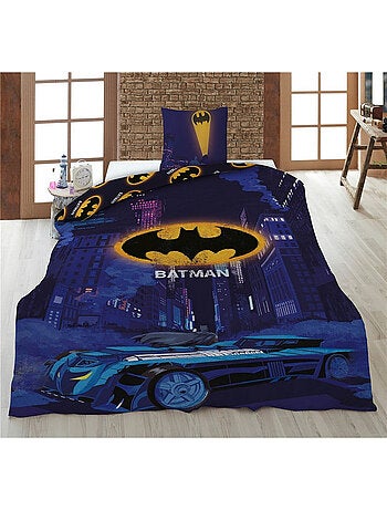 Batman, Parure de Lit Enfant Imprimée Réversible Polycoton, BATMOBILE