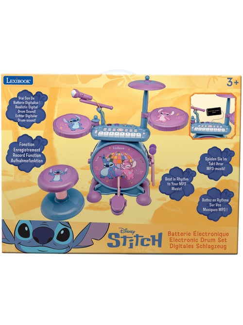 Batterie électronique lumineuse complète avec clavier, cymbales et tabouret Stitch - Kiabi