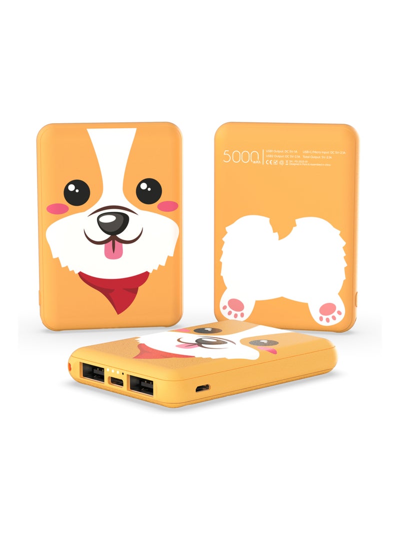 Batterie Externe Power Animal Corgi - 5 000mAh - Charge Rapide 2A - Double Port USB - MOB Orange - Kiabi