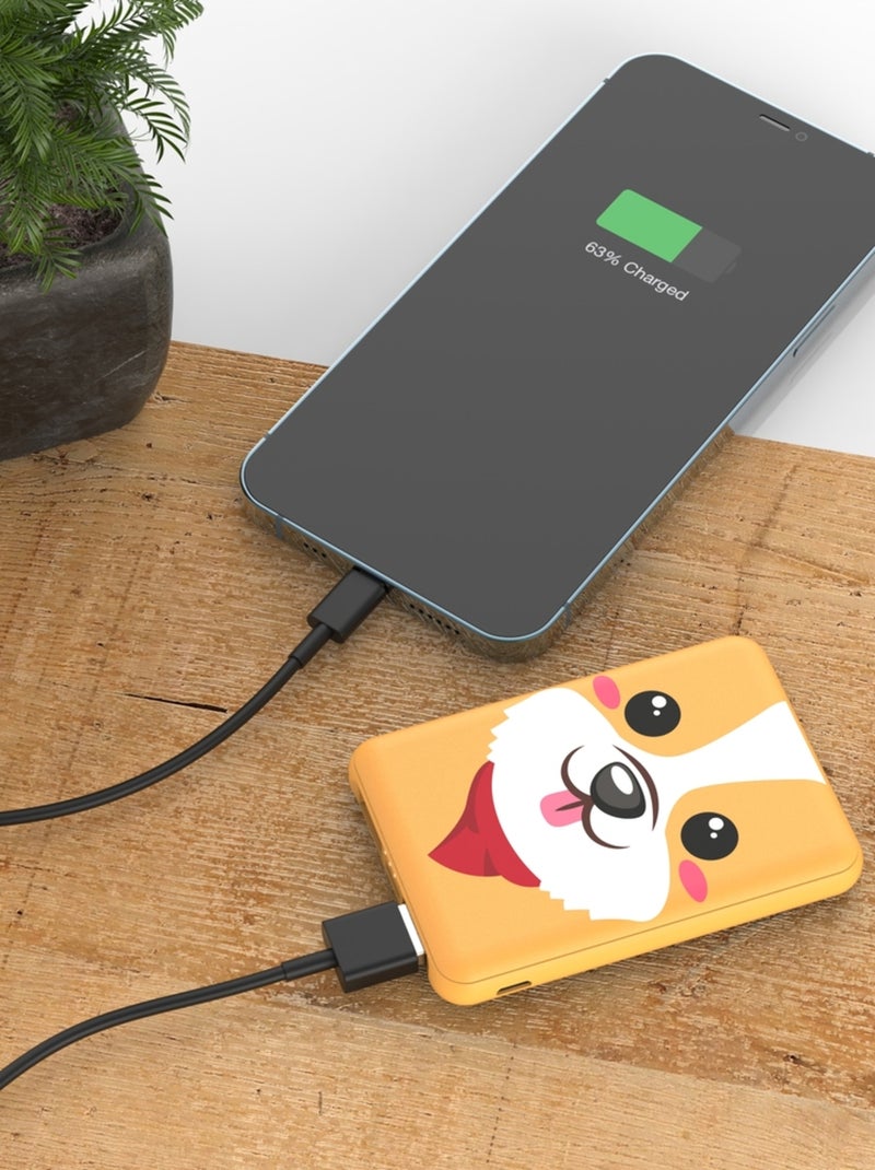 Batterie Externe Power Animal Corgi - 5 000mAh - Charge Rapide 2A - Double Port USB - MOB Orange - Kiabi
