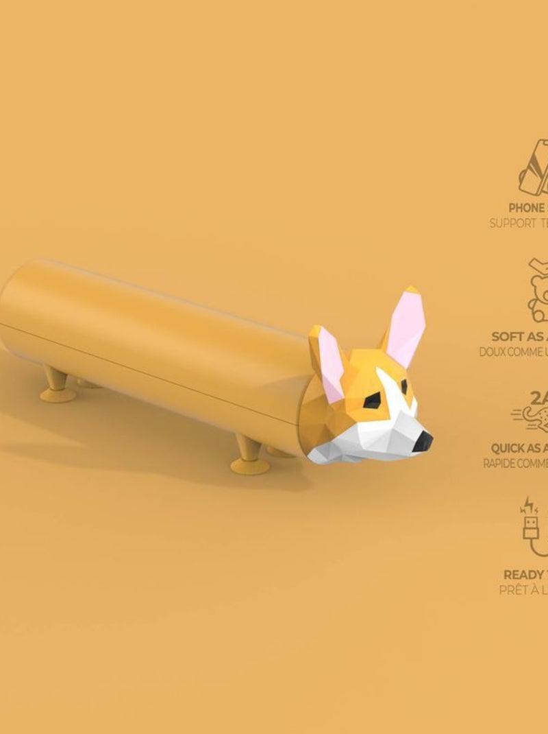 Batterie Externe Power Pets Corgi - 4800 mAh avec Ventouses - Recharge Rapide 2A - Ultra Douce - MOB Blanc Marron - Kiabi