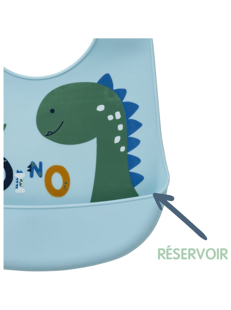Bavoir à réservoir imperméable 6 mois - Funny Dino - Babycalin Bleu - Kiabi