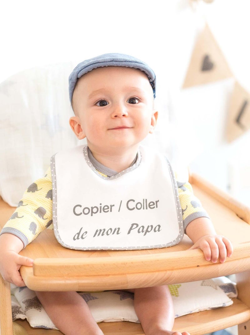 Bavoir bébé à message "Copier/Coller de mon papa" bébé Trois Kilos Sept Gris - Kiabi