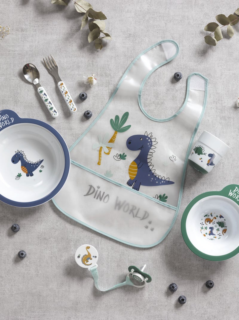 Bavoir bebe avec recuperateur Dinosaure Bleu - Kiabi