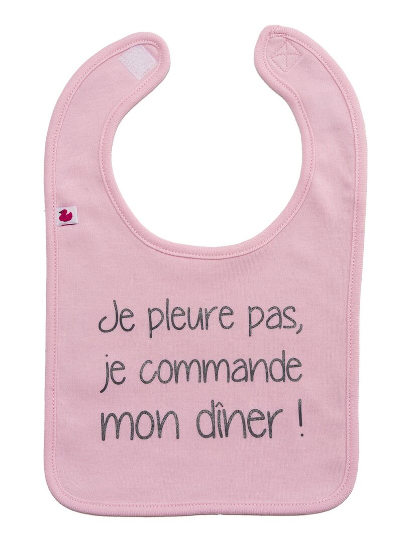 Bavoir bébé personnalisé - Je pleure pas, je commande mon dîner - Rose -  Kiabi - 11.12€
