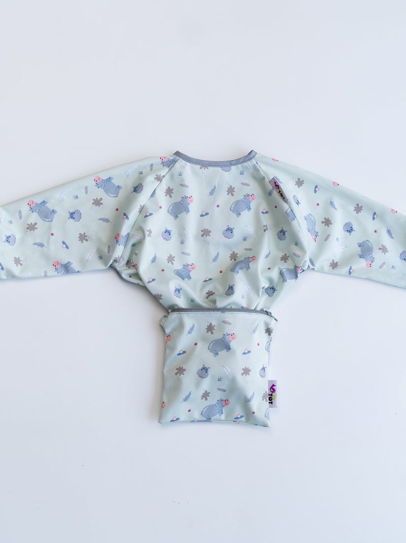 Bavoir Cover & Catch Tidy Tot - manches longues - Hippo Gris Blanc - Kiabi