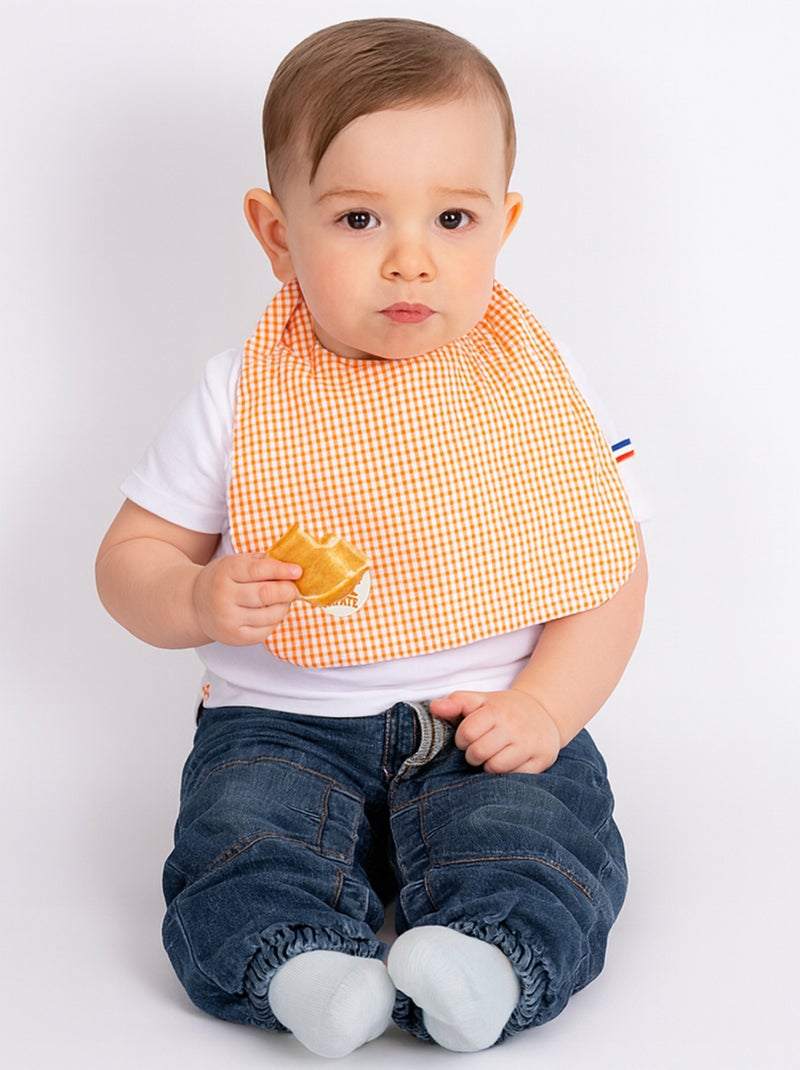 Bavoir en Coton Bio Vichy Orange - Kiabi