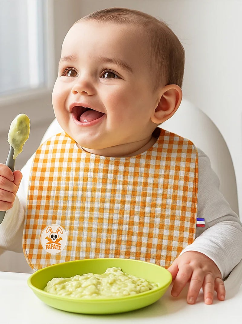 Bavoir en Coton Bio Vichy Orange - Kiabi