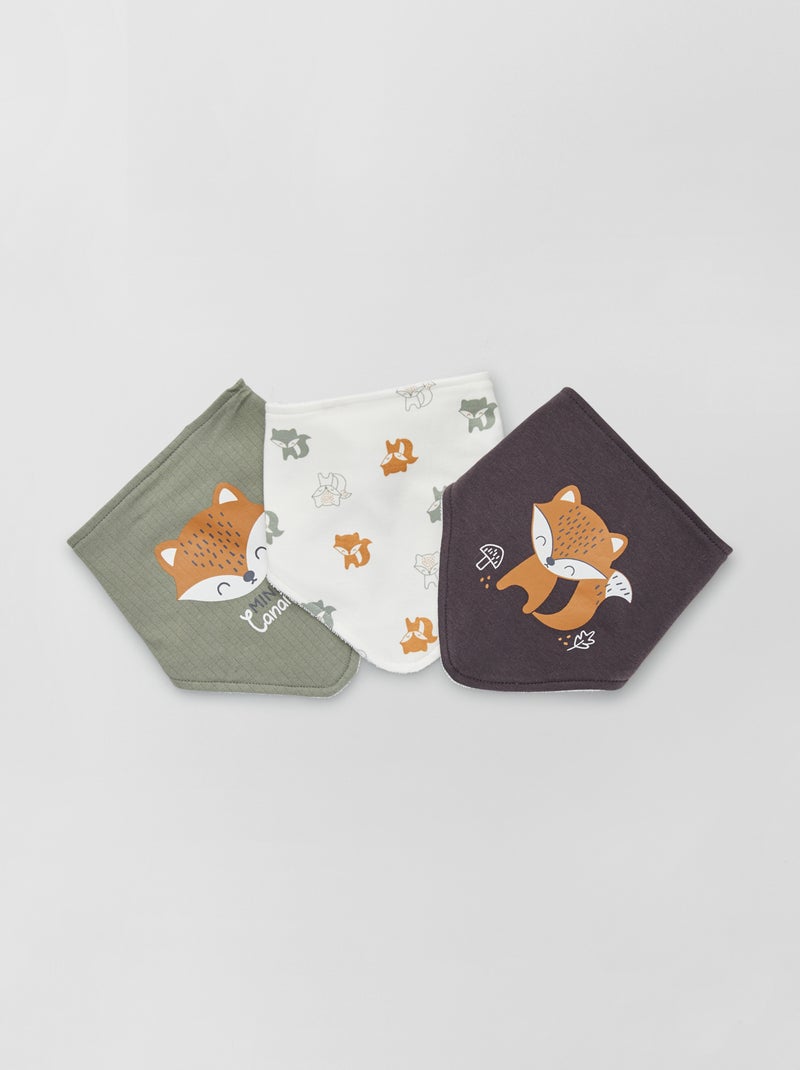 Bavoir foulard 'Petit Béguin' - 3 pièces kaki/blanc - Kiabi