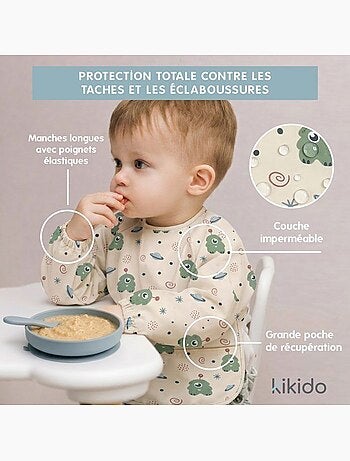 Bavoir manches longues imperméable avec poche ramasse-miettes - kikido
