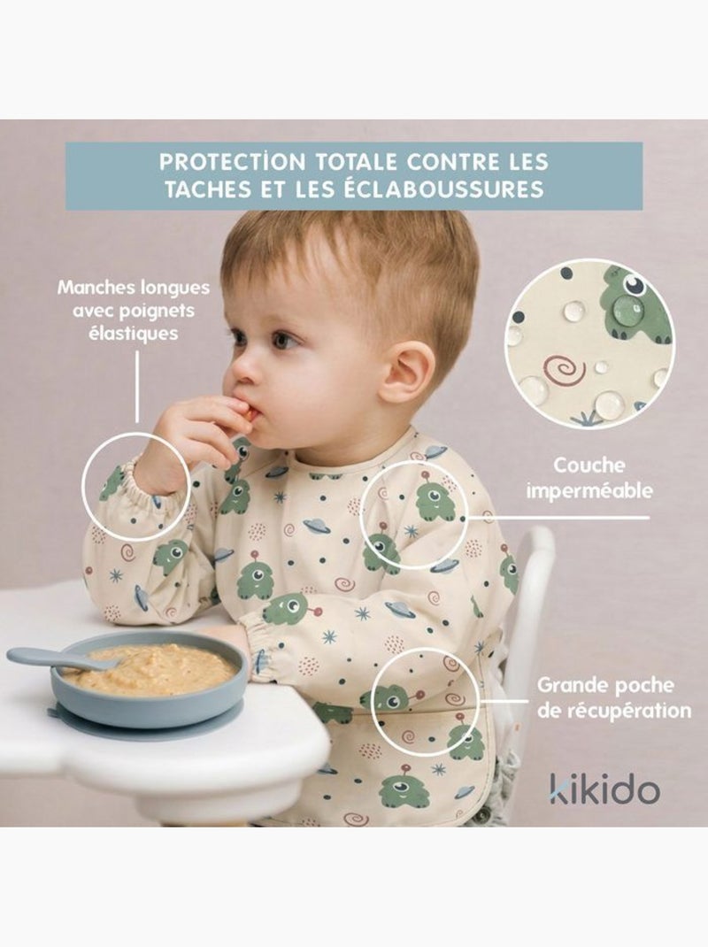 Bavoir manches longues imperméable avec poche ramasse-miettes - kikido Beige - Kiabi