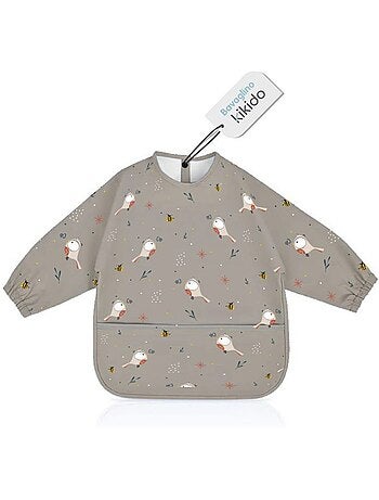 Bavoir manches longues imperméable avec poche ramasse-miettes - kikido