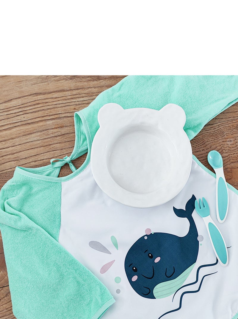 Bavoir tablier à manches Marin 12 mois Bio Bleu Vert - Kiabi