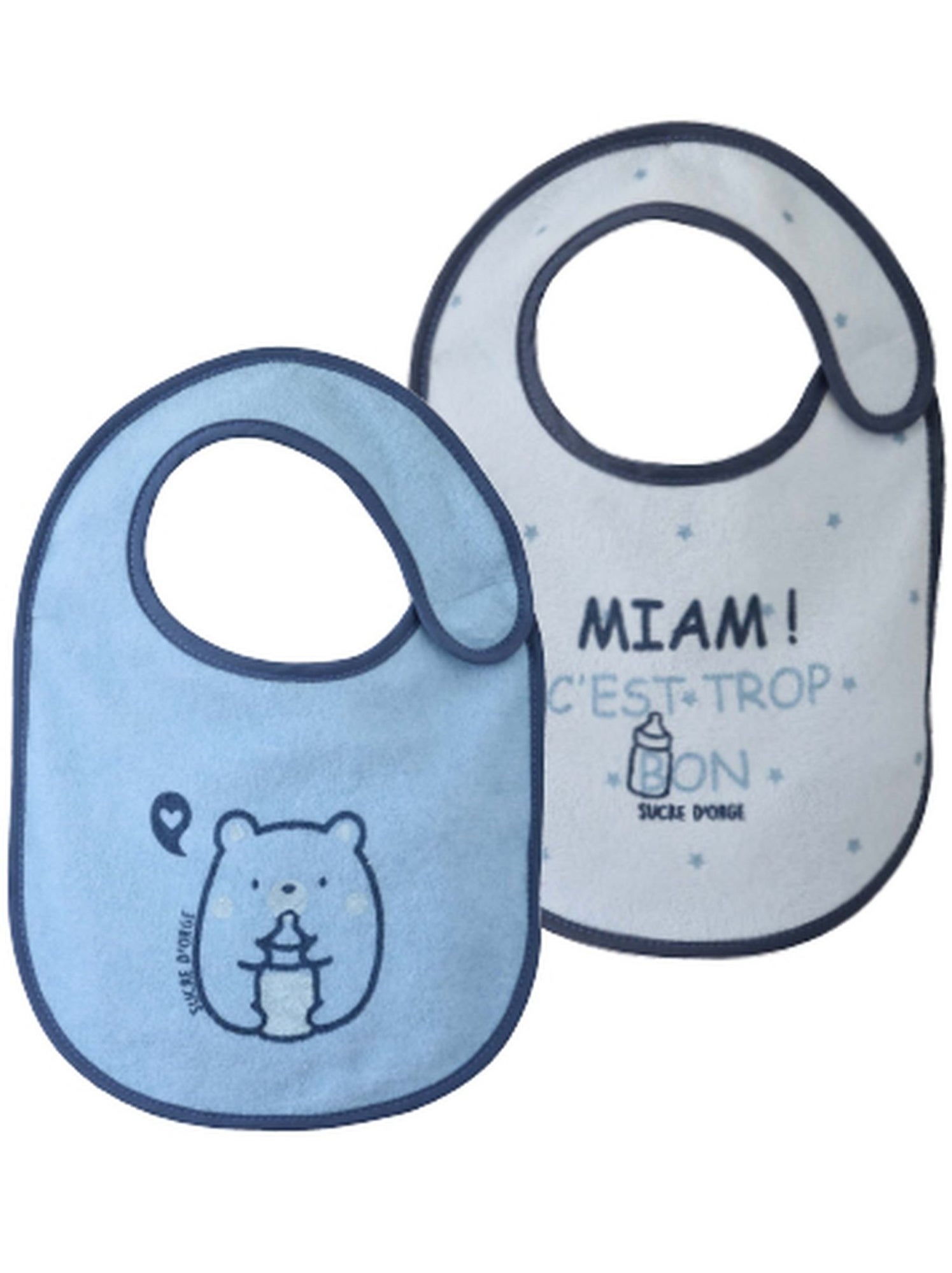 Lot De 2 Bavoirs Bébé En éponge Cédric - Doux, Absorbants, Couleurs Bleu Et Vert Céladon - 8