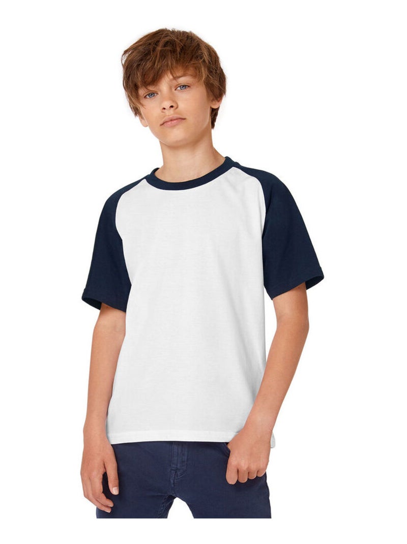 B&C - T-shirt BASE-BALL Blanc Bleu - Kiabi
